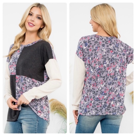 🆕NEW🛍️Leopard Print Colorblock Top🐾 - Picture 1 of 1